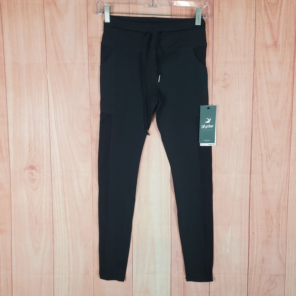 Glyder Women's Versatile Legging Sz XS‎ Black Gym Yoga Stretch Drawstring Waist